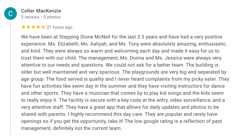 Preschool Review for Stepping Stone School Mcneil