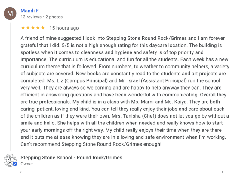 Preschool Review for Stepping Stone School Round Rock