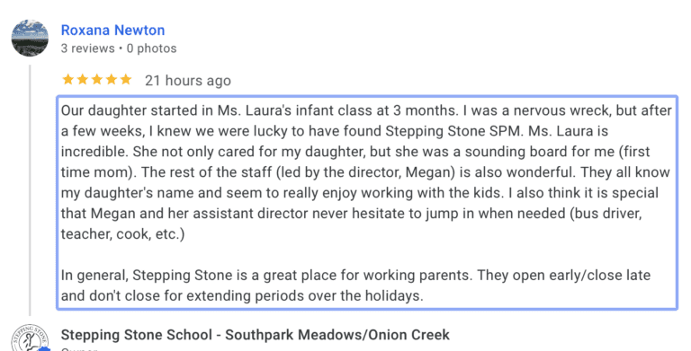 Preschool Review for Stepping Stone School Southpark Meadows