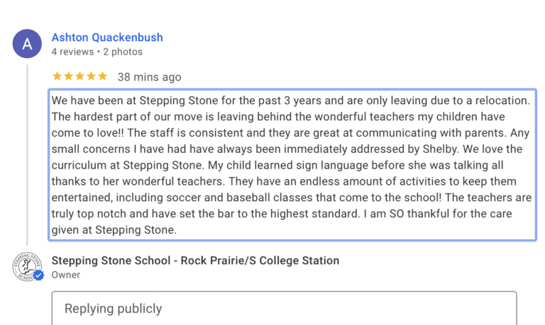 Preschool Review for Stepping Stone School Rock Prairie