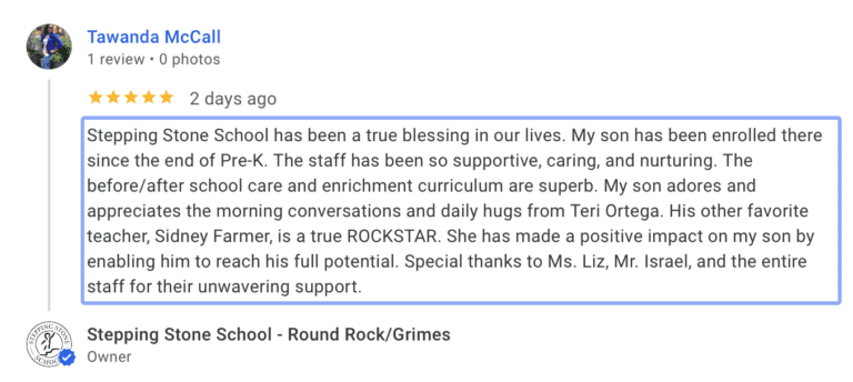 Preschool Review for Stepping Stone School Round Rock