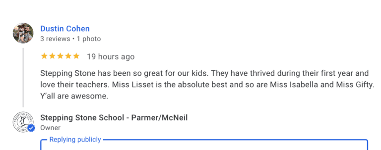 Preschool Review for Stepping Stone School Parmer