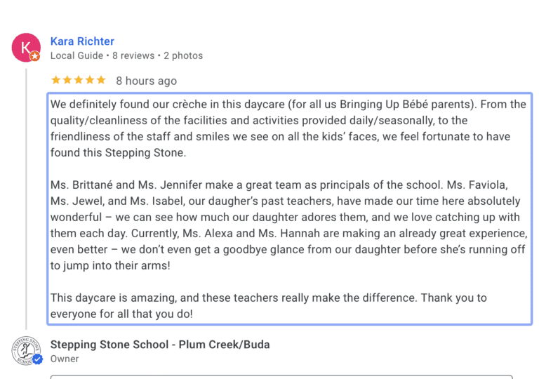 Preschool Review for Stepping Stone School Plum Creek