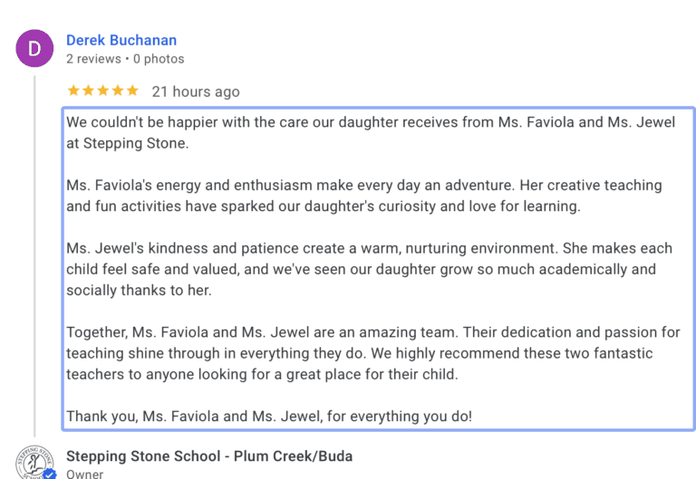 Preschool Review for Stepping Stone School Plum Creek