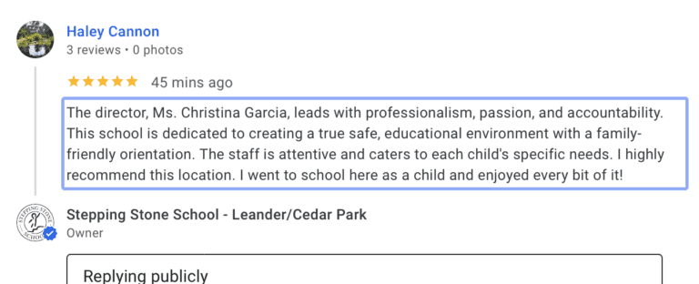 Preschool Review for Stepping Stone School Leander