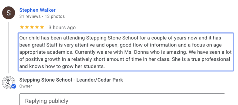 Preschool Review for Stepping Stone School Leander