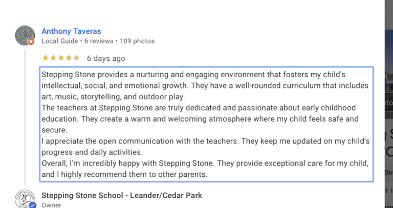 Preschool Review for Stepping Stone School Leander