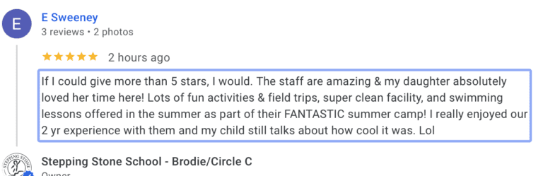 Preschool Review for Stepping Stone School Brodie