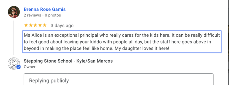 Preschool Review for Stepping Stone School Kyle