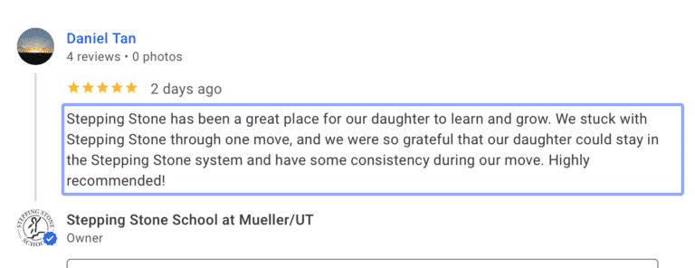 Preschool Review for Stepping Stone School Mueller