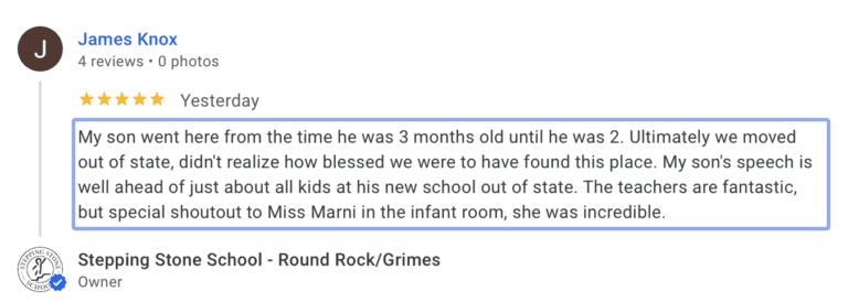 Preschool Review for Stepping Stone School Round Rock