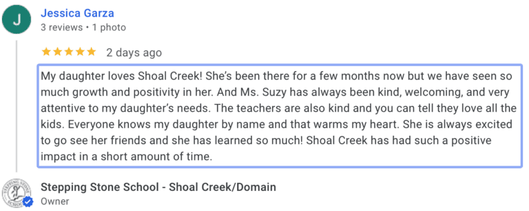 Preschool Review for Stepping Stone School Shoal Creek