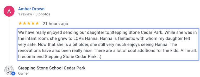 Preschool Review for Stepping Stone School Cedar Park