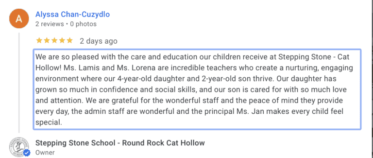 Preschool Review for Stepping Stone School Cat Hollow