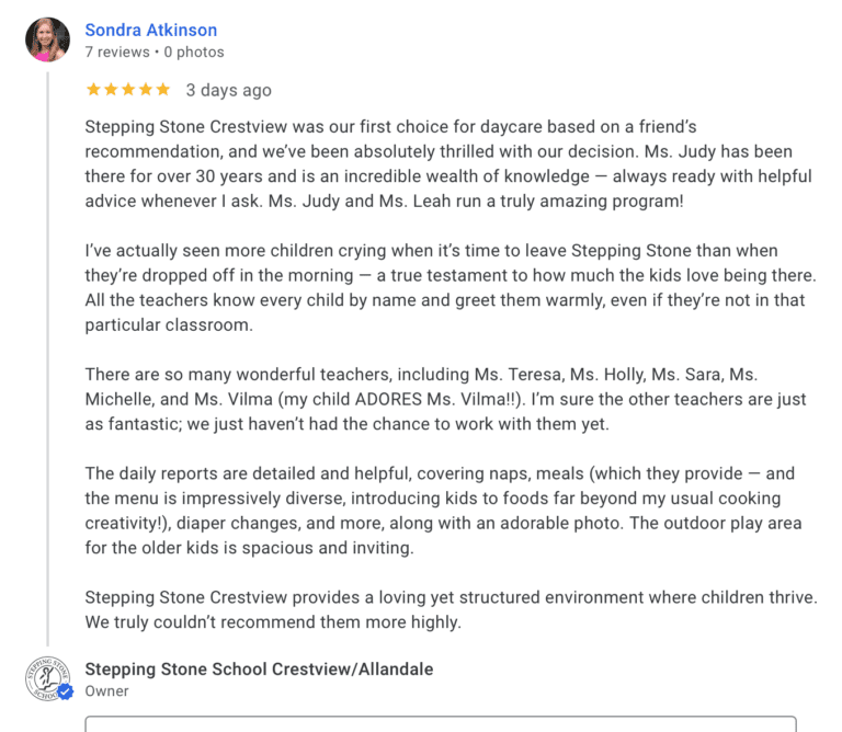 Preschool Review for Stepping Stone School Crestview