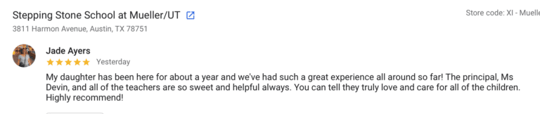 Preschool Review for Stepping Stone School Mueller