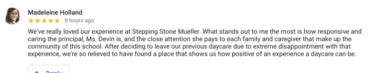 Preschool Review for Stepping Stone School Mueller