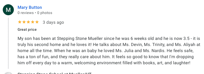 Preschool Review for Stepping Stone School Mueller
