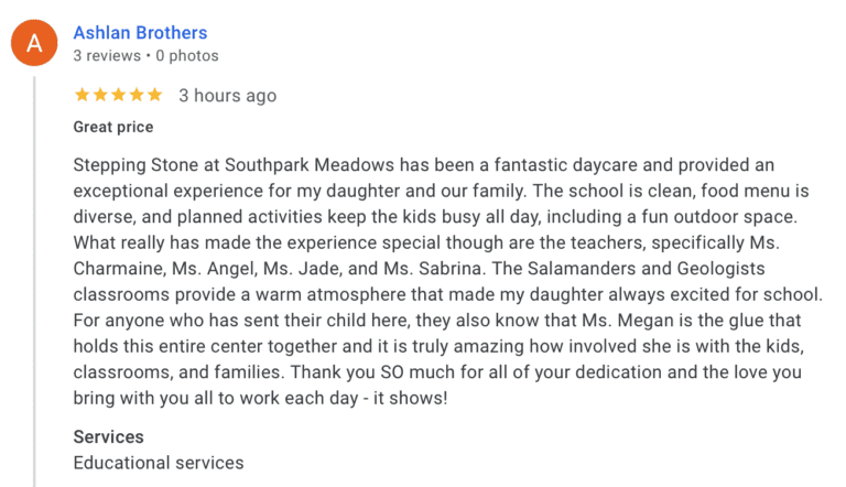 Preschool Review for Stepping Stone School Southpark Meadows