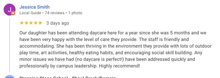 Preschool Review for Stepping Stone School Shoal Creek