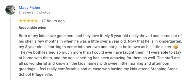 Preschool Review for Stepping Stone School Pflugerville