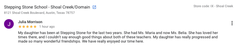 Preschool Review for Stepping Stone School Shoal Creek