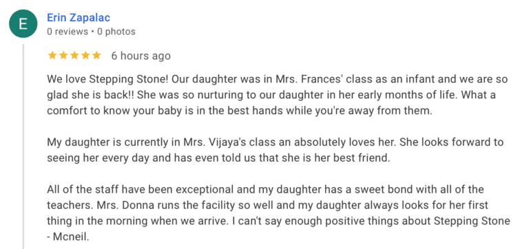 Preschool Review for Stepping Stone School Mcneil