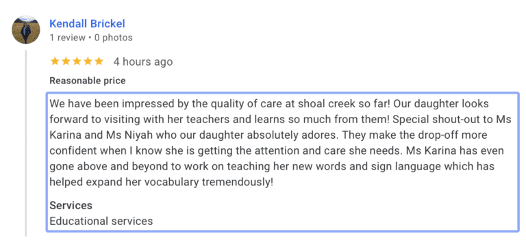 Preschool Review for Stepping Stone School Shoal Creek