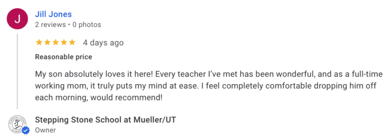 Preschool Review for Stepping Stone School Mueller