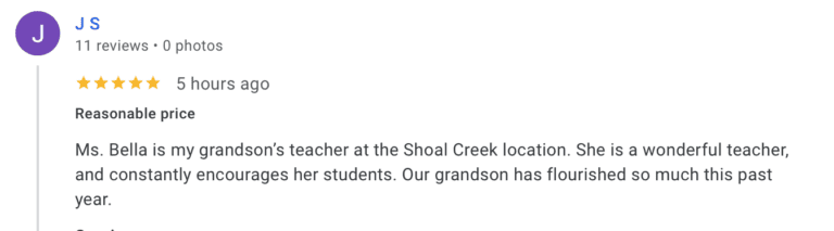 Preschool Review for Stepping Stone School Shoal Creek