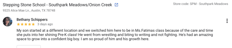 Preschool Review for Stepping Stone School Southpark Meadows