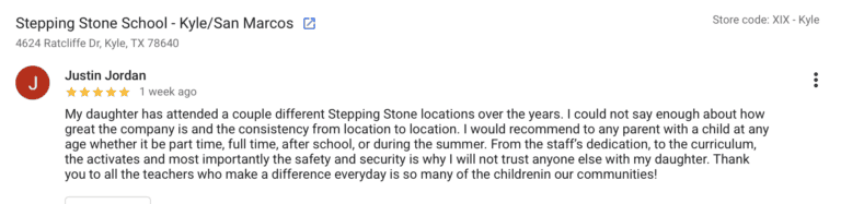 Preschool Review for Stepping Stone School Kyle