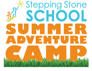 Stepping Stone School Summer Adventure Camp logo with grass and playful figures